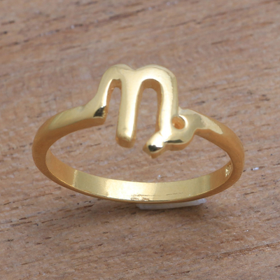 Gold plated sterling silver band ring, 'Golden Capricorn' - 18k Gold Plated Sterling Silver Capricorn Band Ring