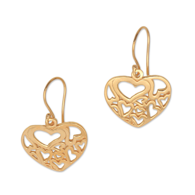 Heart Motif 18k Gold Plated Sterling Silver Dangle Earrings
