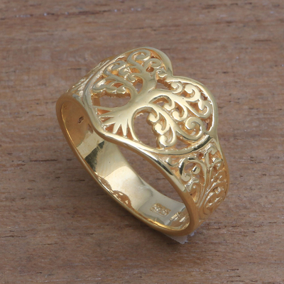 Gold plated sterling silver band ring, Lovely Trees