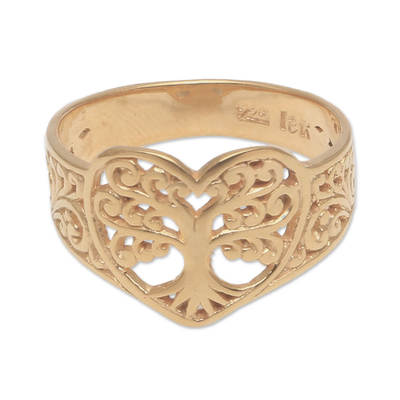 Gold plated sterling silver band ring, 'Lovely Trees' - Tree-Themed Gold Plated Sterling Silver Band Ring from Bali