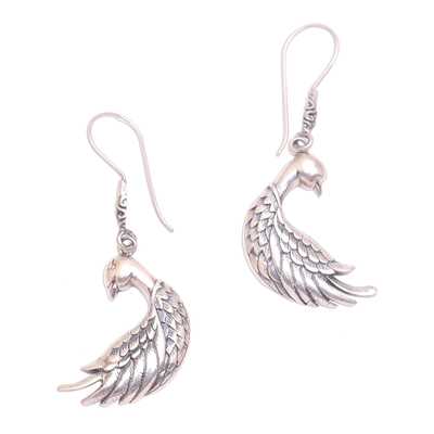 Sterling silver dangle earrings, 'Bali Peacocks' - Sterling Silver Peacock Dangle Earrings from Bali