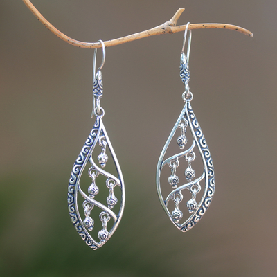Sterling silver dangle earrings, 'Indonesian Dew' - Dangling Sterling Silver Earrings from Bali