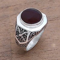 Anillo de cornalina para hombre, 'Warrior's Passion' - Anillo de cornalina para hombre elaborado en Bali