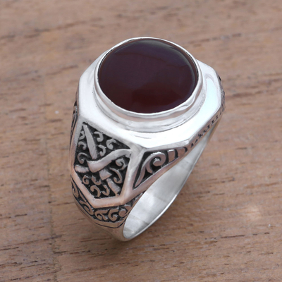 Men's carnelian ring, 'Warrior's Passion' - Men's Carnelian Ring Crafted in Bali