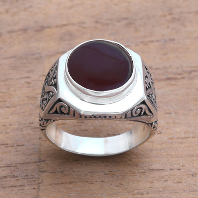 Men's carnelian ring, 'Warrior's Passion' - Men's Carnelian Ring Crafted in Bali