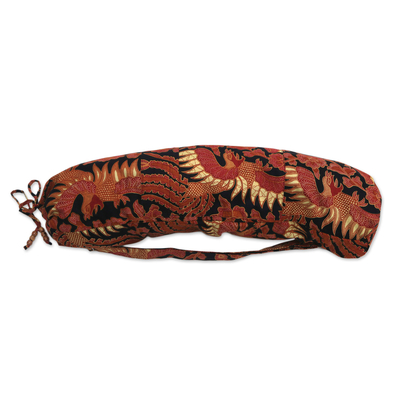 Batik cotton yoga bag, 'Sawunggaling Bird in Spice' - Bird Motif Batik Cotton Yoga Bag in Spice from Bali