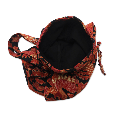 Batik cotton yoga bag, 'Sawunggaling Bird in Spice' - Bird Motif Batik Cotton Yoga Bag in Spice from Bali