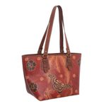 Batik leather shoulder bag, 'Queen of Flowers' - Batik Butterfly Leather Shoulder Bag from Java