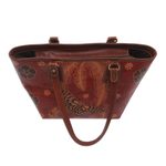 Batik leather shoulder bag, 'Queen of Flowers' - Batik Butterfly Leather Shoulder Bag from Java