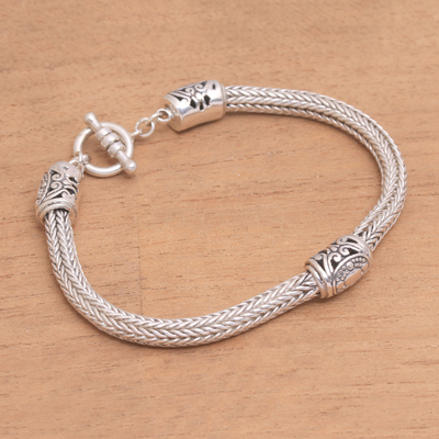 Sterling silver pendant bracelet, 'Three Siblings' - Artisan Crafted Sterling Silver Pendant Bracelet from Bali