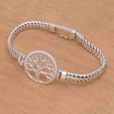 Sterling silver pendant bracelet, 'Tree of Prosperity' - Tree-Themed Sterling Silver Pendant Bracelet from Bali