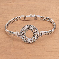 Circular Sterling Silver Pendant Bracelet from Bali,'Secret Gate'