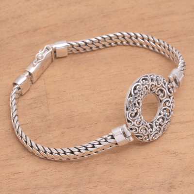 Sterling silver pendant bracelet, 'Secret Gate' - Circular Sterling Silver Pendant Bracelet from Bali