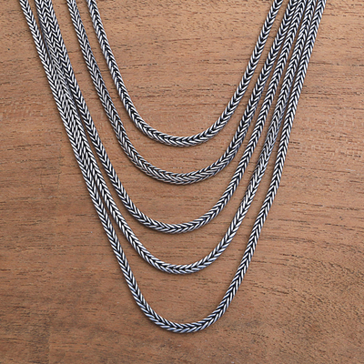 Sterling silver chain necklace, 'Naga Lair' - Sterling Silver Naga Chain Necklace from Bali