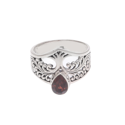 Tree-Themed Garnet Band Ring from India