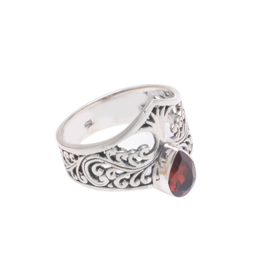 Garnet band ring, 'Enchanting Tree' - Tree-Themed Garnet Band Ring from India
