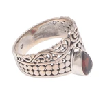 Garnet cocktail ring, 'Temple Stones' - Circle Motif Garnet Cocktail Ring from Bali