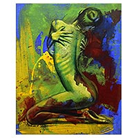 'Perfect Woman' - Signed Colorful Expressionist Painting of a Nude Woman