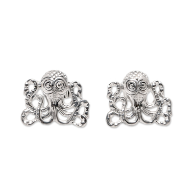 Sterling Silver Octopus Button Earrings from Bali
