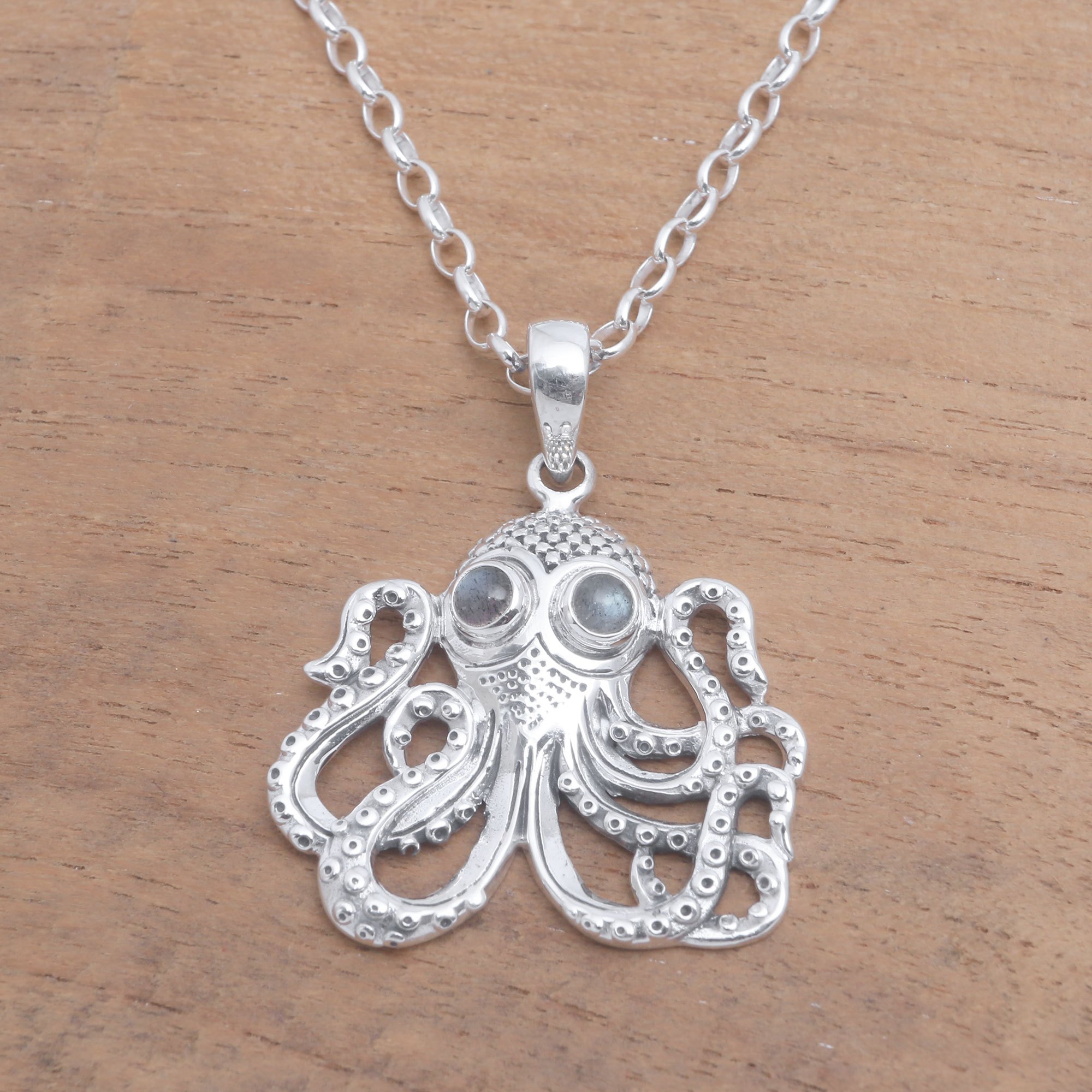 Rainbow Moonstone Octopus Pendant Necklace From Bali King