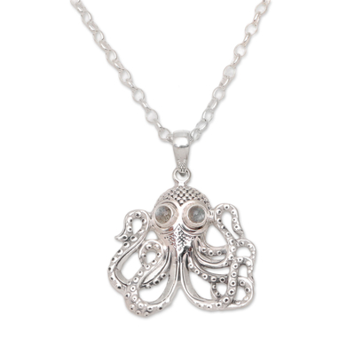 Rainbow Moonstone Octopus Pendant Necklace from Bali