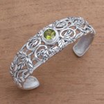Peridot cuff bracelet, 'Wheat Beauty' - Wheat Motif Peridot Cuff Bracelet from Bali