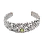 Peridot cuff bracelet, 'Wheat Beauty' - Wheat Motif Peridot Cuff Bracelet from Bali