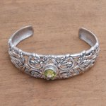 Peridot cuff bracelet, 'Wheat Beauty' - Wheat Motif Peridot Cuff Bracelet from Bali
