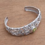 Peridot cuff bracelet, 'Wheat Beauty' - Wheat Motif Peridot Cuff Bracelet from Bali