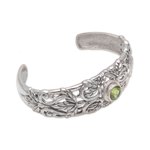 Peridot cuff bracelet, 'Wheat Beauty' - Wheat Motif Peridot Cuff Bracelet from Bali