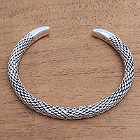 Sterling silver cuff bracelet, 'Cobra's Skin'