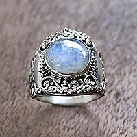 Featured review for Rainbow moonstone cocktail ring, Nighttime Garden