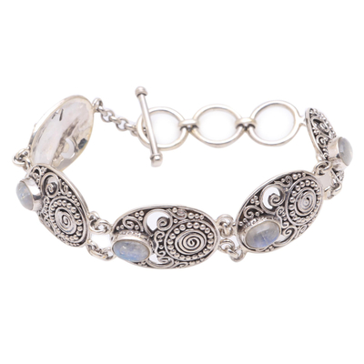 Handcrafted Rainbow Moonstone Link Bracelet from Bali