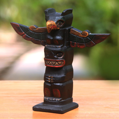 Wood statuette, 'Garuda Totem' - Hand-Carved Wood Totem Statuette from Bali