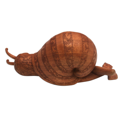Wood sculpture, 'Slumbering Snail' - Snail-Themed Surrealist Suar Wood Sculpture from Indonesia
