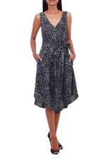 Rayon A-line sundress, 'Mountain Rocks' - Onyx and Bone Grey Rayon A-Line Dress from Bali