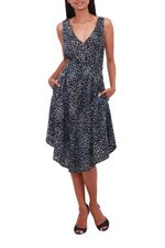 Rayon A-line sundress, 'Mountain Rocks' - Onyx and Bone Grey Rayon A-Line Dress from Bali