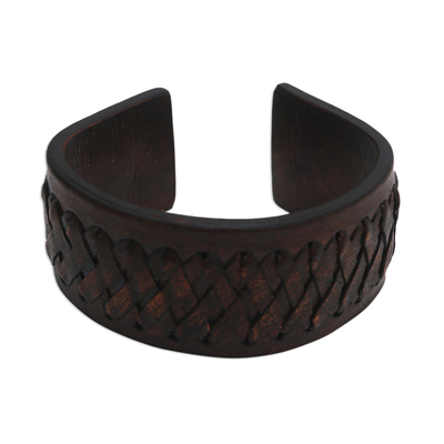Armband mit Ledermanschette, 'Bali Legend'. - Manschettenarmband aus handgefertigtem Leder aus Bali