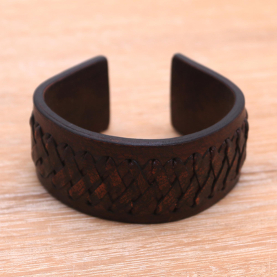 Leather cuff bracelet, 'Bali Legend' - Handcrafted Leather Cuff Bracelet from Bali