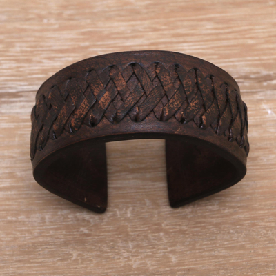Leather cuff bracelet, 'Bali Legend' - Handcrafted Leather Cuff Bracelet from Bali
