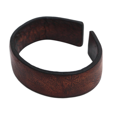 Leather cuff bracelet, 'Hidden Stars' - Handmade Leather Cuff Bracelet with Star Engraving from Bali