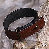 Leather wristband bracelet, 'Brown Nomad' - Brown Leather Wristband Bracelet Crafted in Bali