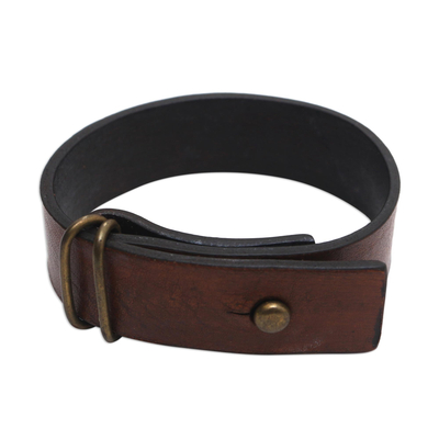 Brown Leather Wristband Bracelet Crafted in Bali