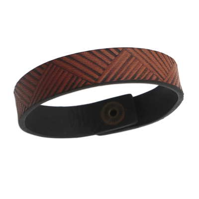 Leather wristband bracelet, 'Brown Bedeg' - Handmade Leather Wristband Bracelet from Bali