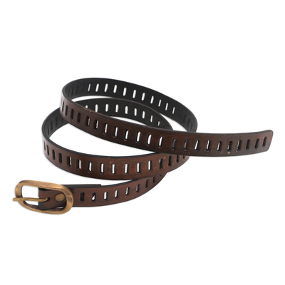 Leather belt, 'Bold Chemistry' - Handmade Brown Leather Belt from Bali