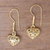 Gold plated sterling silver dangle earrings, 'Love Flowers' - Floral 18k Gold Plated Sterling Silver Heart Dangle Earrings thumbail
