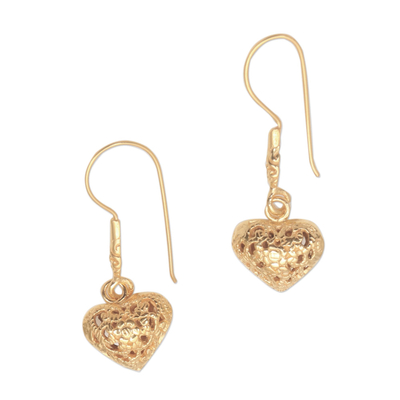 Floral 18k Gold Plated Sterling Silver Heart Dangle Earrings