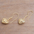 Gold plated sterling silver dangle earrings, 'Love Flowers' - Floral 18k Gold Plated Sterling Silver Heart Dangle Earrings (image 2b) thumbail