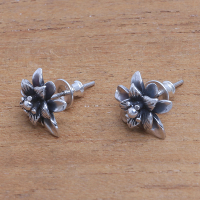 Aretes de plata de ley - Aretes de flor de loto de plata esterlina de Bali