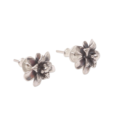 Sterling silver stud earrings, 'Dreamy Lotus' - Sterling Silver Lotus Flower Stud Earrings from Bali